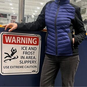 Women's Blue and Black Hybrid Puffer Jacket